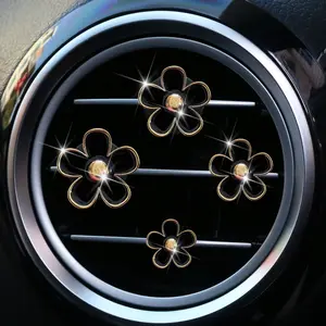 4pc Cute Flower-Shaped Car Air Vent Decoration Clips Metal Aromatherapy Perfume Ornaments for Women's Car Accessories