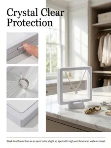 5-Pack (9cm×9cm) 3D White Floating Display Cases, Dustproof Jewelry Packaging, Transparent Hanging Storage Boxes with Elastic Membrane, for Necklaces, Bracelets, Rings, Coins, Earrings & Brooches, Suitable as Gift Boxes for Retail and Personal Use