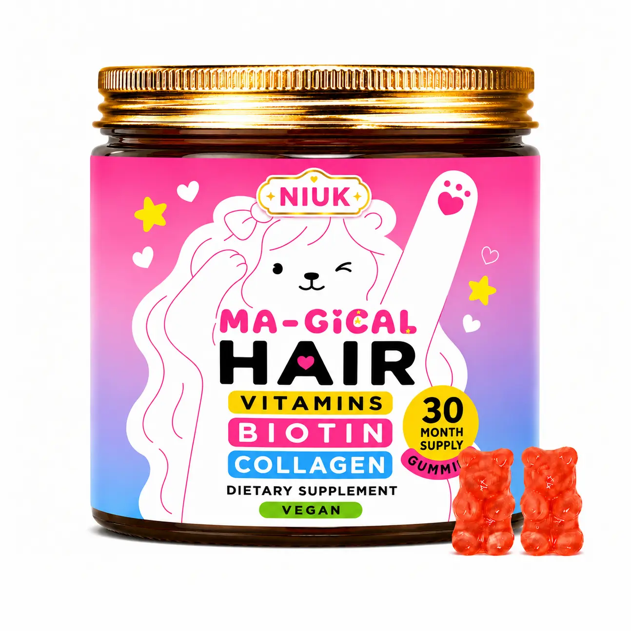 Niuk Biotin Gummies for Hair Growth, Skin & Nails –  5000 mcg Biotin + Vitamins C & E + Zinc +Collagen- 30 Gummies - Vegan Wild Berry Flavor - 1 Month Supply