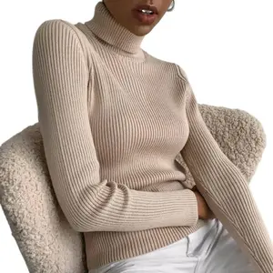 CELOT KEVER Turtleneck Sweater Knitted Base Shirt Autumn Knitted Sweater Turtleneck Pullover Sweater for Women Casual Adjustable