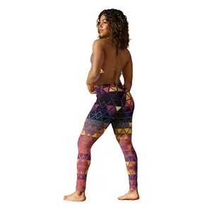 Futuristic Mosaic Leggings Triangle Mirror Geometric Panels Purple Blue Abstract High Waist Stretchy Activewear Women Gym Workout Yoga Pants