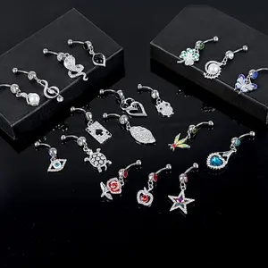 12Pcs-18Pcs Belly Button Ring 14G Dangling Dangle Belly Button Rings Navel Rings Piercing Jewelry for Women
