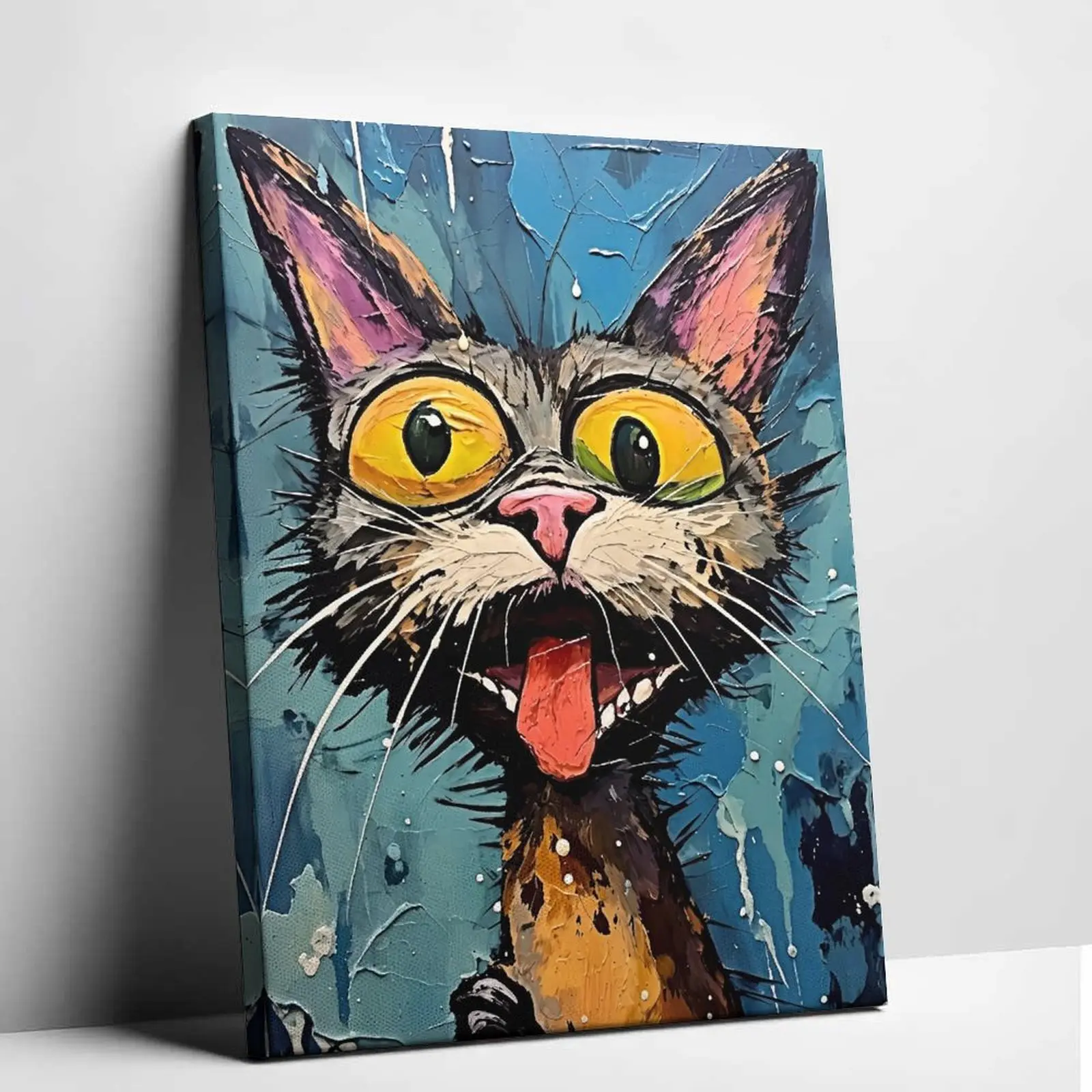 Whimsical Cat  Canvas Painting, Poster, Unique Creative   Decoration, WC, Living Room, Bedroom, Office Restaurant Bar  Decoration Waterproof Printed Artwork Perfect Gift and Decoration Wall art