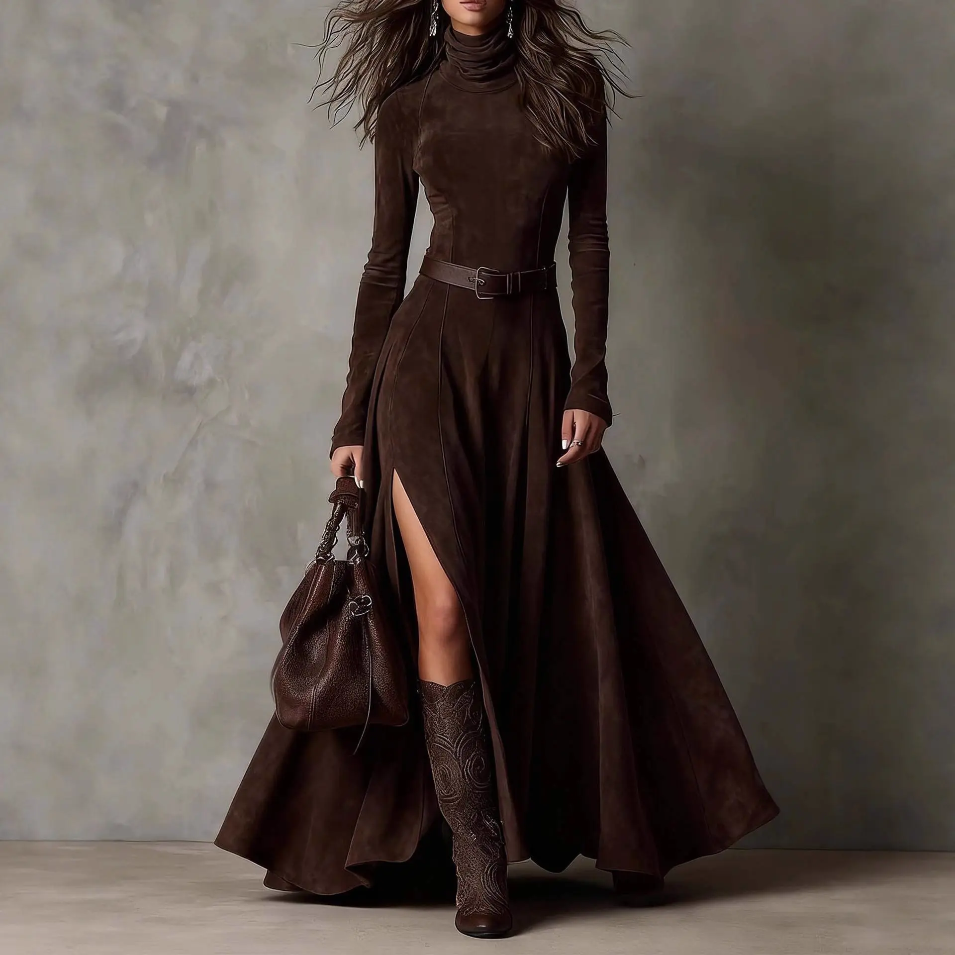Western Maxi Dress with Belt: and Long Dress + Belt