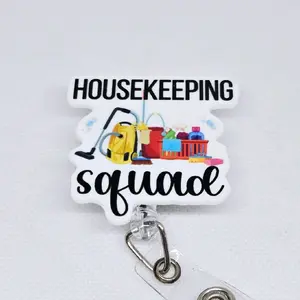 Housekeeping Squad Acrylic Retractable Badge ID Reel Belt or Alligator Clip Perfect for Housekeepers card holders id badge