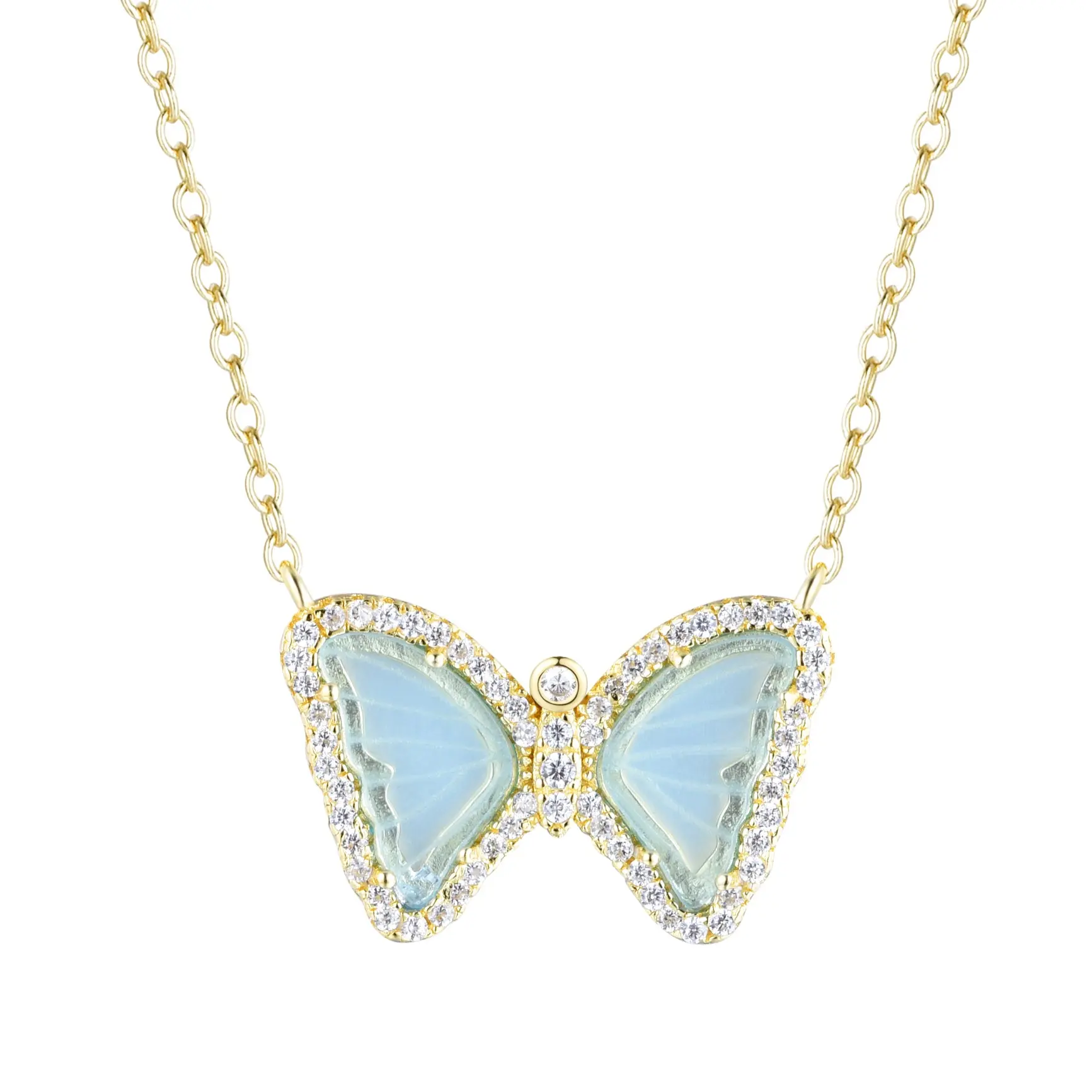 Mini Butterfly Necklace in Light Teal