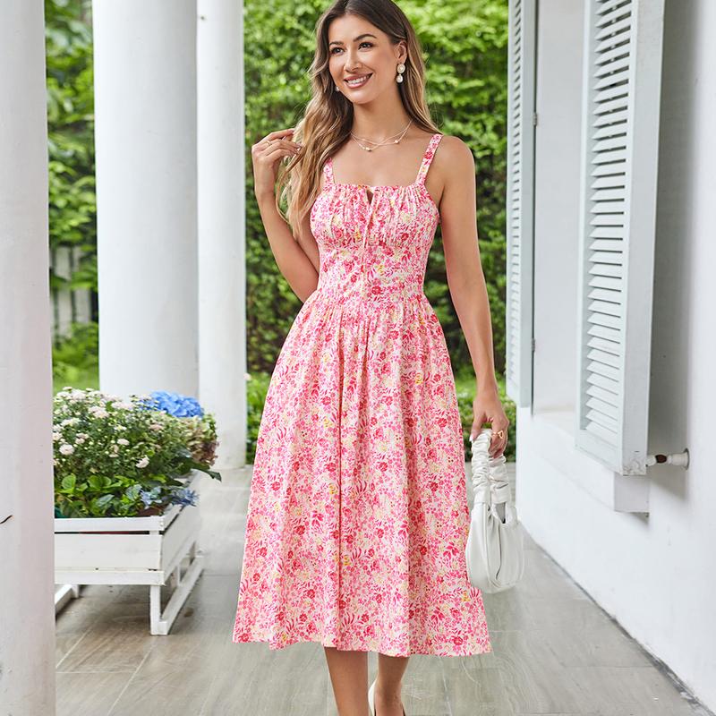 Grace Karin Women's Floral Midi Dress Corset Sundresses 2025 Summer Spring Vacation Milkmaid Dresses