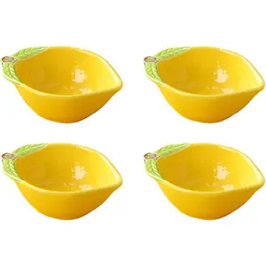4pcs Ceramic Appetizer Plates Lemon Shape Side Dishes Seasoning Plates