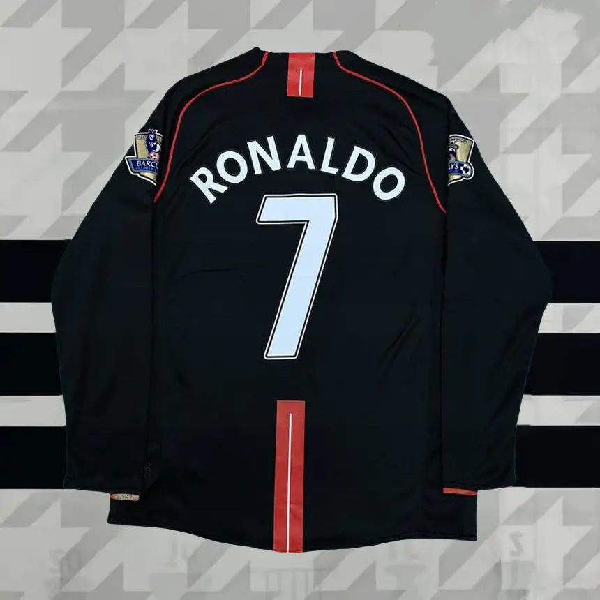 2007 2008 Away Retro Black No.7 Ronaldo LongSleeved Soccer jersey