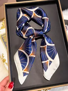 Women's Fish Scale Pattern Silk Scarf, Silk Feeling Scarf, Fashionable Soft Scarf for Daily Wear, Casual Versatile Scarf for Women