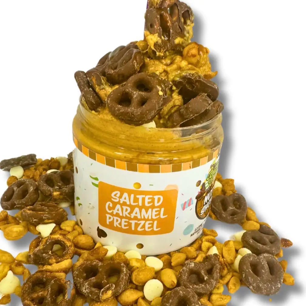 Salted Caramel Chocolate Pretzel Gourmet Peanut Butter Dessert - 16oz & 8oz - White Chocolate Peanut Butter Layered with Caramel Sauce & Chocolate Sau