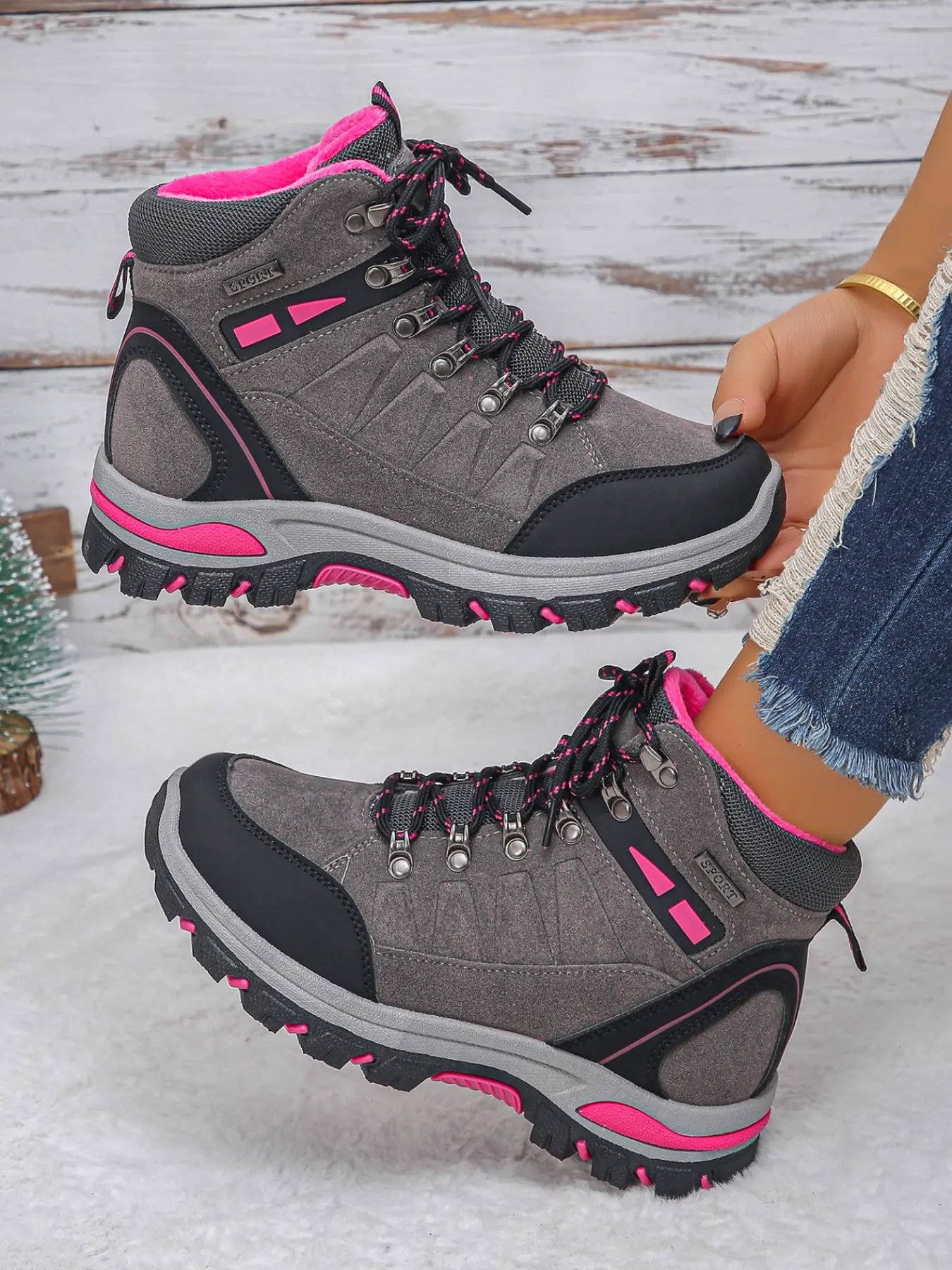 Women's Block Hiking Shoes, Durable Waterproof High-Top Outdoor Sneakers, Comfortable Walking Boots for All Seasons, Trekking Shoes, Casual Hiking Footwear