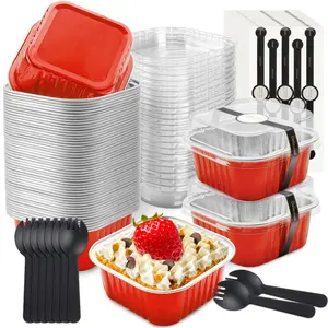 Mini Square Baking Cups with Lids and Spoons 50 Pcs Red