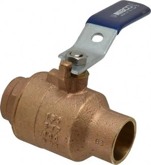 NIBCO 1" Bronze Full Port Standard 2-Piece Ball Valve, Inline 1-Way Flow, Soldered x Soldered Ends, Lever Handle, 600 WOG, 150 WSP NJ83H0A, Solder Ends