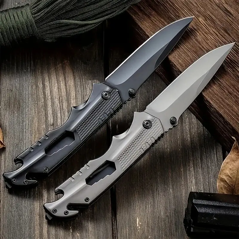 EDC Outdoor Folding Pocket Knife Stainless Steel High Hardness EDC Camping Hiking Fruit Cutting Knife Portable Travel BBQ Tool Knife Black Utility Kni