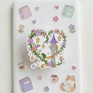 Purple Princess Tower Phone Grip - Golden Hair Vine & Floral Heart Accessory - Magic Lantern Festival Phone Stand - Lost Princess Aesthetic Gift - Durable Acrylic Phone Finger Grip