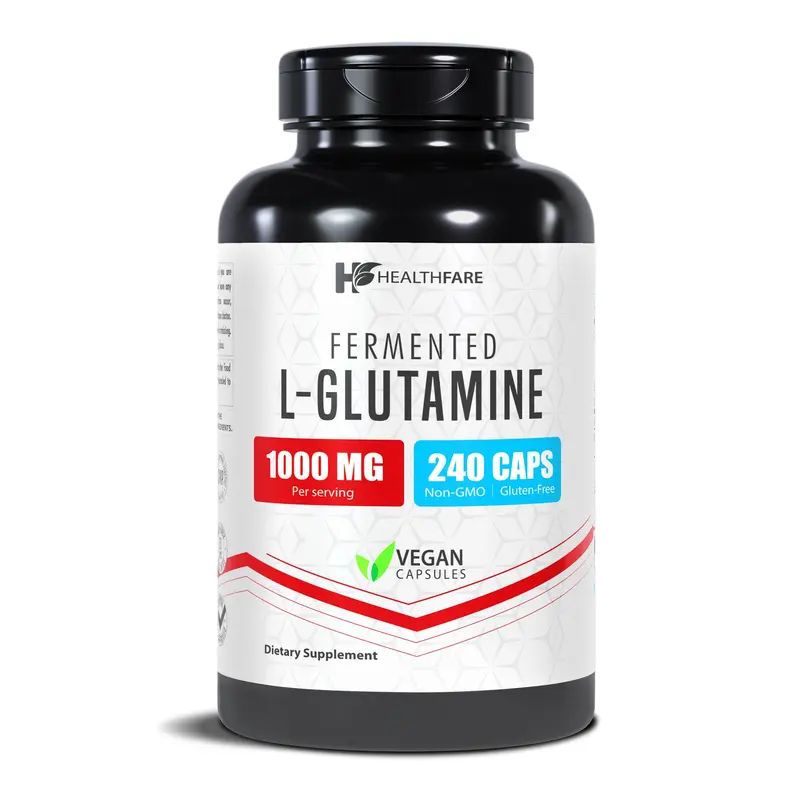 HealthFare L-Glutamine 1000mg Capsules | 240 Veg Capsules | Amino Acid Fuel for Gut & Muscle Health | Non-GMO | Gluten-Free | Support for Recovery & Wellness | Made in The USA