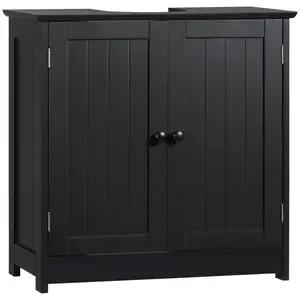 Under Sink Bathroom Cabinet with 2 Doors and Shelf, Pedestal Sink Bathroom Vanity Cabinet, Black
