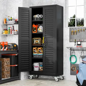 Metal Garage StoraWheels and 4 Shelves, Rolling Tool Cabinet, Steel Tall Locker Storagge Cabinet, 71” Lockable Cabinet with Doors, e Systems for Home Office, Utility Room, Gym,