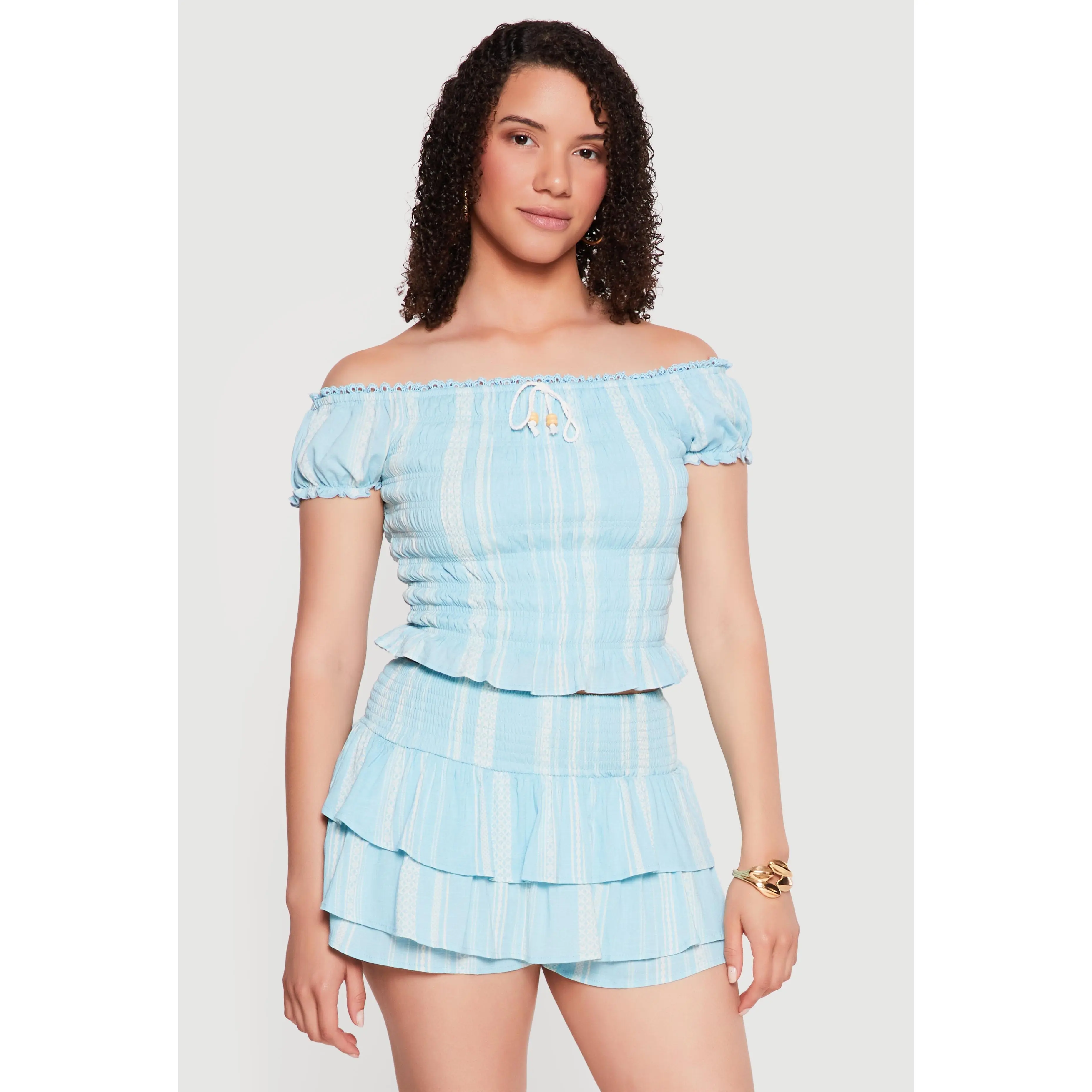 Striped Off The Shoulder Smocked Top