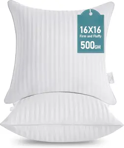 16 x 16 Throw Pillow Inserts, Firm and Fluffy Decorative Square Pillows for Couch Bed Sofa with Soft Cotton Cover White Cushion with Down Alternative Pack of 2