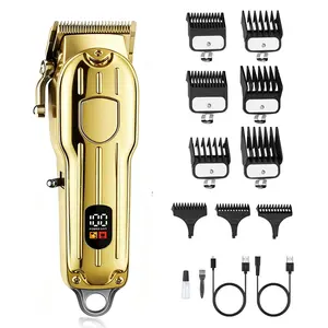 Men’s Professional Cordless Barber Clipper Kit, Rechargeable Wireless Hair Trimmer with LCD Screen, Complete Hair Cutting Machine for Family Household Use