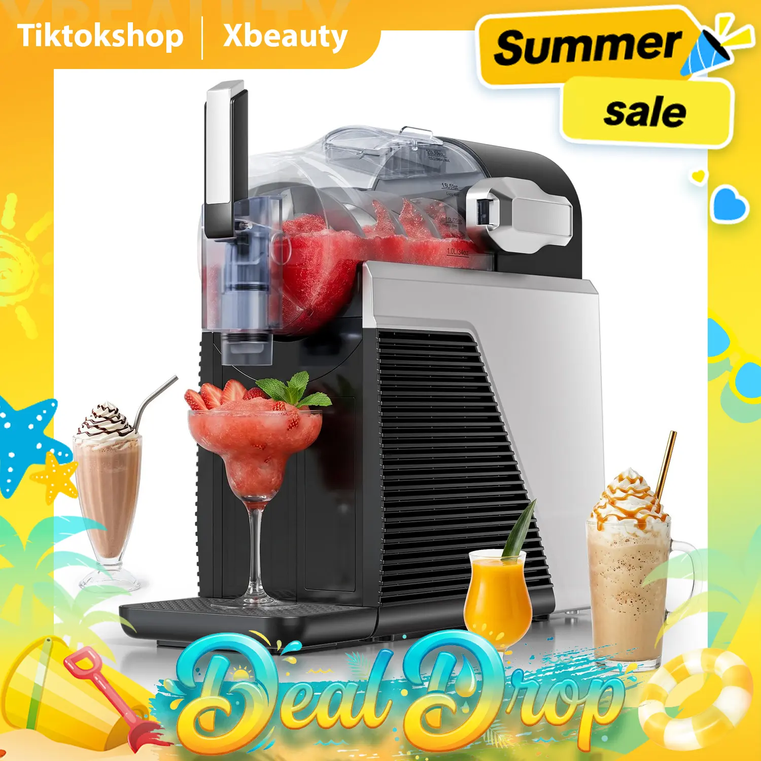 Slushie Machine for Home, Frozen Juice Slush Milkshake, No Ice Needed, Adjustable Hardness, Self-Cleaning Function, Safety Protection, Frozen Drink Maker, SummerWins