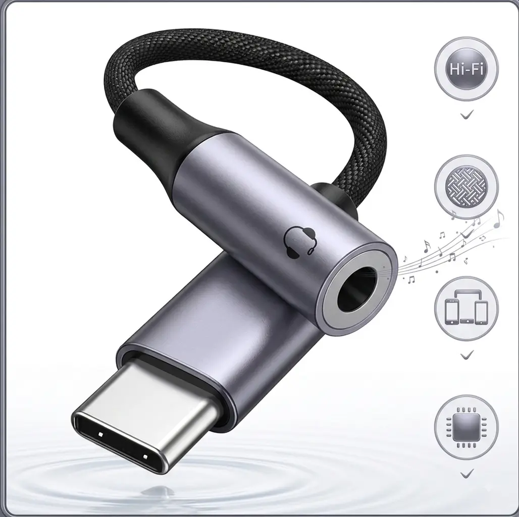 USB Type-C to 3.5mm Female Headphone Jack Adapter, Sunplus HiFi Chip HiFi Lossless Audio Dongle, Plug-and-Play Aux Converter for iPhone 17/16/15 Pro Max, Samsung Galaxy S25/S24 Ultra, Pixel 9/8 XL, iPad Pro, Laptops