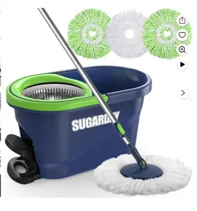 SUGARDAY Spin Mop and Bucket with Wringer Set for Floors Cleaning Heavy duty System, Green