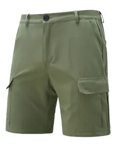 Men's Solid Beach Shorts, Relaxed Fit, Woven Cargo 5" Shorts, Multi-Pocket Mid-Rise Straight Leg, Button & Belt Loop, Summer Daily Wear, Commute Outdoor, Classic Versatile, Today's Clearance, Focus Item, Essential for Man's Wardrobe.