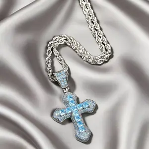 Cross Pendant Necklaces Trendy Hip Hop Rapper's Iced Out Moissanite S925 Rope Chain Jewelry Streetwear Bling on Neck