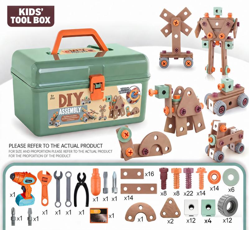 AxeNast Kids Tool Set with Drill & Toolbox, STEM Montessori Pretend Play Construction Toys for Boys & Children Ages 3-7, Unisex Skill-Building Science Birthday Gifts