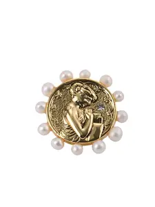 Renaissance Brooch, Antique Gilding & Natural Pearl Brooch, Fashion Accessories for Women & Men, Triple-threat Power Jewel
