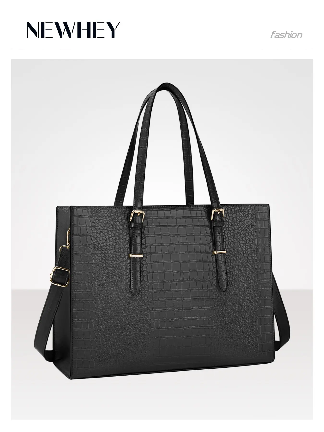 Laptop Bag for Women 15.6 Inch, Crocodile Leather Tote Bag, Water-Resistant Work Briefcase, Business Computer Shoulder Bag, Travel Handbag, Travel Essentials