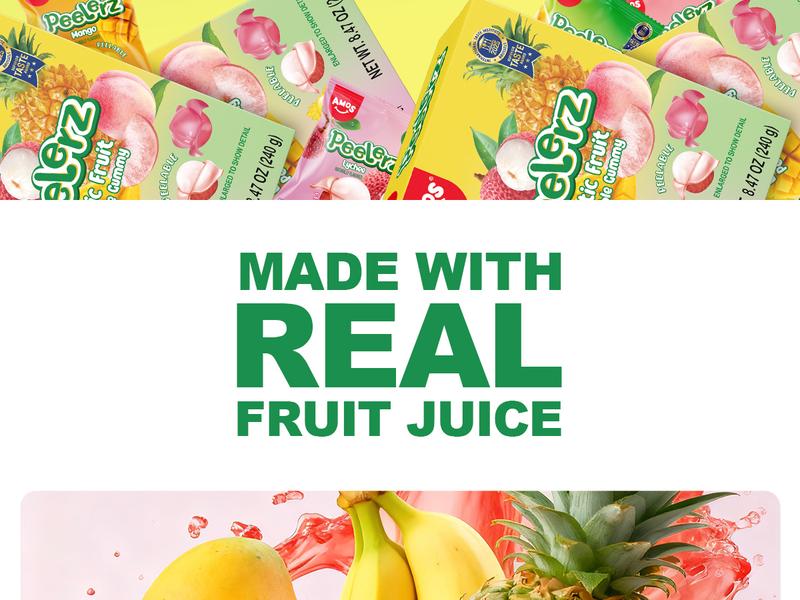 Amos Peelerz 240g – Lychee Kiwi | Peelable Fruit Gummies |Made with Real Fruit Juice | 240g New Packaging | Fun, Juicy and Exotic snack boxes crystal candy