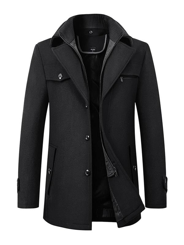 INVACHI Men's Wool Blend Single-Breasted Coat - Warm Winter Business Jacket with Button, Zipper, Detachable Soft Scarf, 6 Color Match, Adults' Menswear Essential for Jeans & Pants Matching