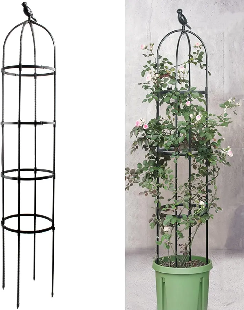 6ft Garden Obelisk Trellis for Climbing -Rustproof Metal Pipe with Heavy Duty Plastic Coated, Garden Outdoor Indoor Potted  Support for Clematis Vine Jasmine Support Black