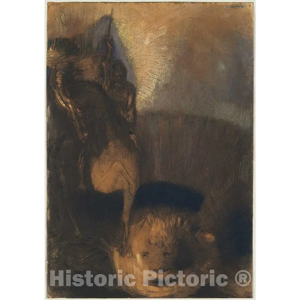 Art Print : Odilon Redon, Saint George and The Dragon, 1880s and c. 1892 - Vintage Wall Art