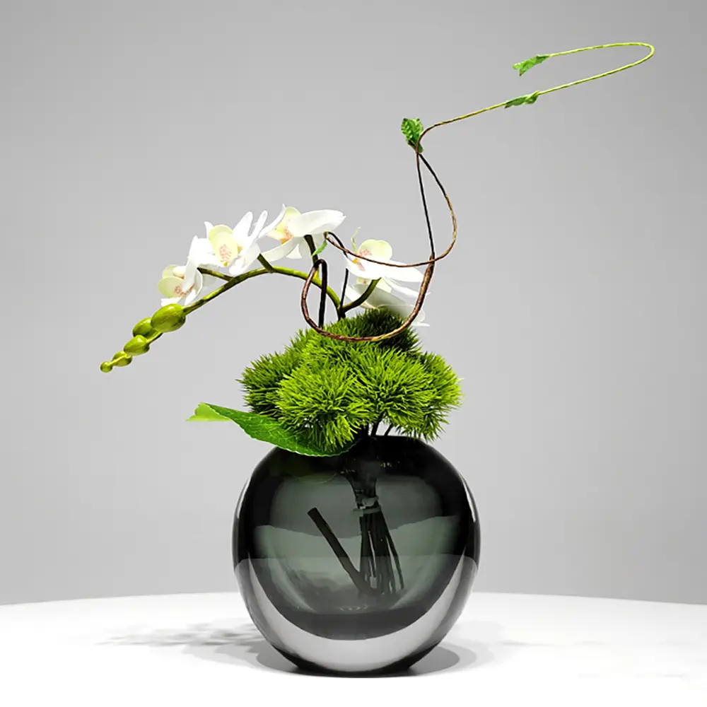 Homary White Bouquet-Shaped Low-Maintenance Artificial Decorative Flowers in Glass Vase - Indoor Dining Table Centerpiece, Home Decor Gift Decoration