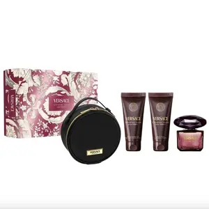 Versace Crystal Noir Perfume Gift Set for Women - Amber Floral Fragrance – 3.0 oz Perfume + Shower Gel+ Body Lotion + Luxury Handbag Radiance Scent