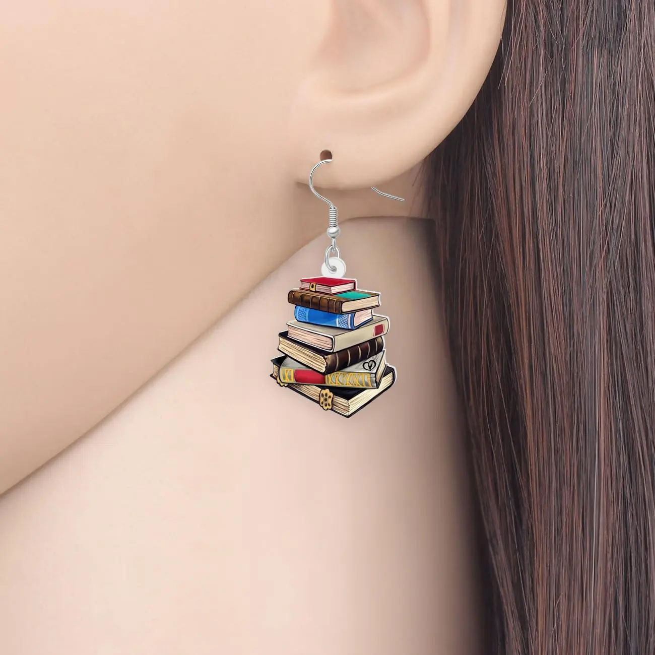 Bookshelf Dangle Earrings, Funny Acrylic Jewelry for Women & Teachers, Lightweight with Stainless Hooks, Christmas & Valentine's Books Gift, 30Mm X 29Mm