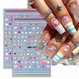 2 Sheets Valentine's Day 3D Nail Art Stickers, Y2K Heart Star Pattern DIY Nail Decals, Perfect for Women and Girls Holiday Decorations