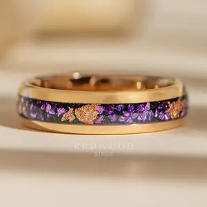 Rose Gold Tungsten Ring with Rose Gold Foil & Lab-Created Amethyst Inlay - 6MM