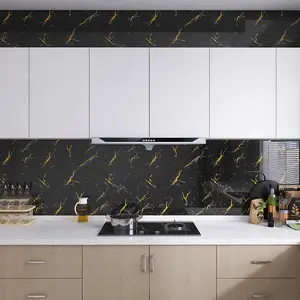 Black Gold Marble Contact Paper, Self Adhesive PET Waterproof Oilproof Heat Resistant Kitchen Countertop Wallpaper Removable Peel and Stick Decorative Film for Cabinets Table Furniture Renovation