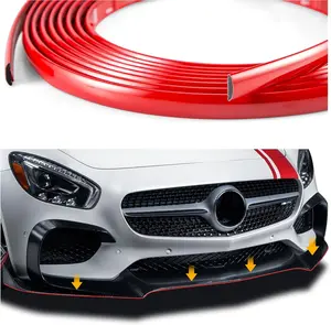 .Ft Cuttable Automotive Trim Strip,AntiScratch Car Door Trim Molding Car Exterior Accessories,Universal CCar Stickers Trim Strip for Hood,Window,Door,Bumper,Headlight (Red)