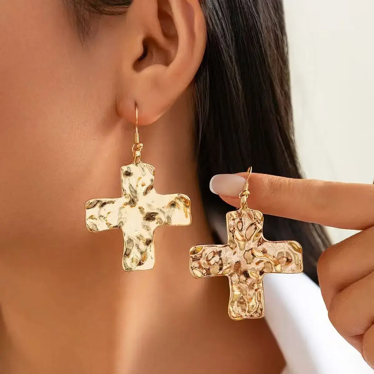 Hammered Gold & Silver Statement Earrings – Cross, Heart, Leaf Styles for Bold, Versatile American FashionGift Hammered Gold & Silver Statement Earrings – Cross, Heart, Leaf Styles for Bold, Versatile American FashionGift
