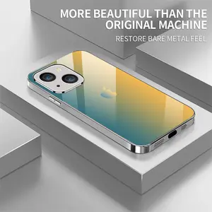 Apple Gradient Background Wallpaper, Elegant Anti-Scratch Crystal Clear Electroplated Tempered Glass Case for iPhone Series, Ultra-Thin Lightweight