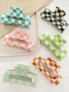 Checked Pattern Hair Claw Clip, Casual Hollow Out Design Hair Accessories for Women & Girls, Trendy All-match & Exquisite Hair Claws for Daily Use, Hair Claws Set