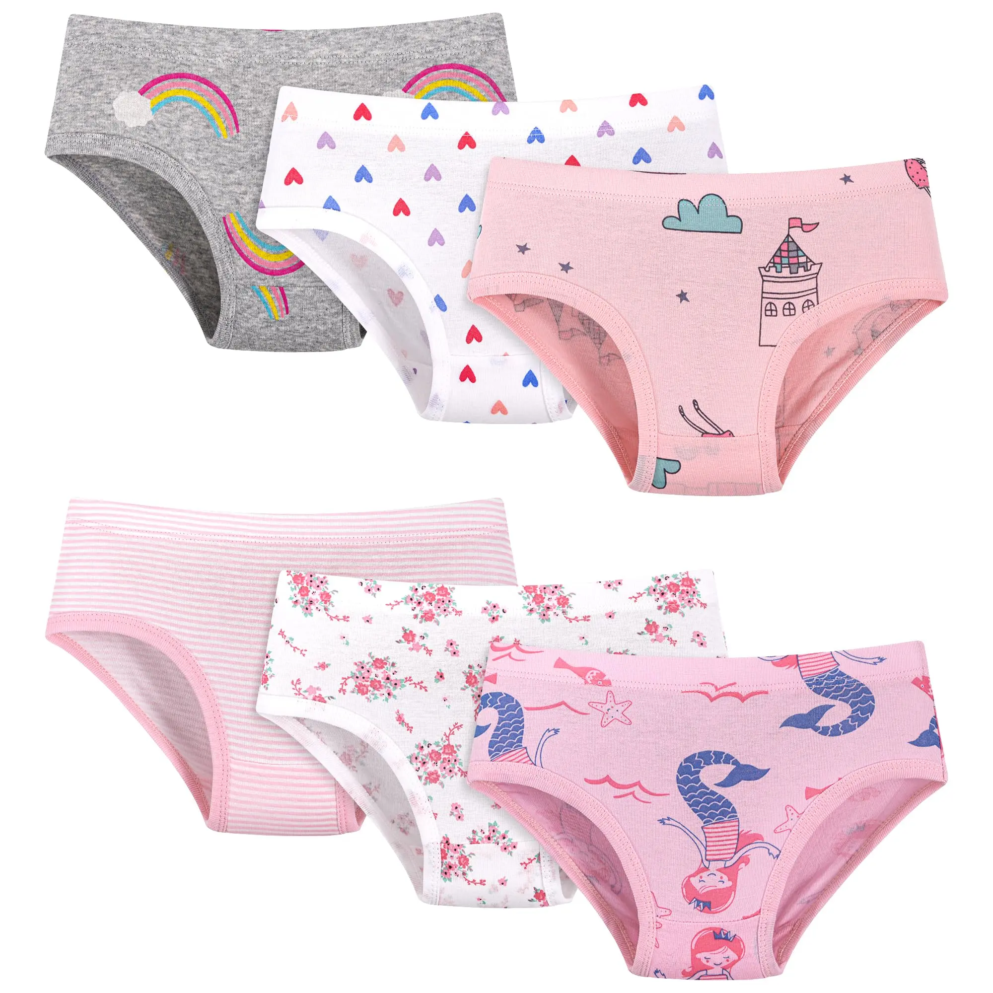 TPHON Girls' 100% Cotton Underwear - 6-Pack Comfy, Breathable Panties for 2-8 Years Old Girls, Includes Undergarments, Under Clothing, Inner Wear, Underwear Undergarments, Comfy Underwear