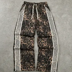 Unisex Leopard Striped Trim Sweatpants, Casual Comfy Breathable Jogger Pants for Daily Wear, Unisex Bottoms for All Seasons, Breathable Athletic Bottoms